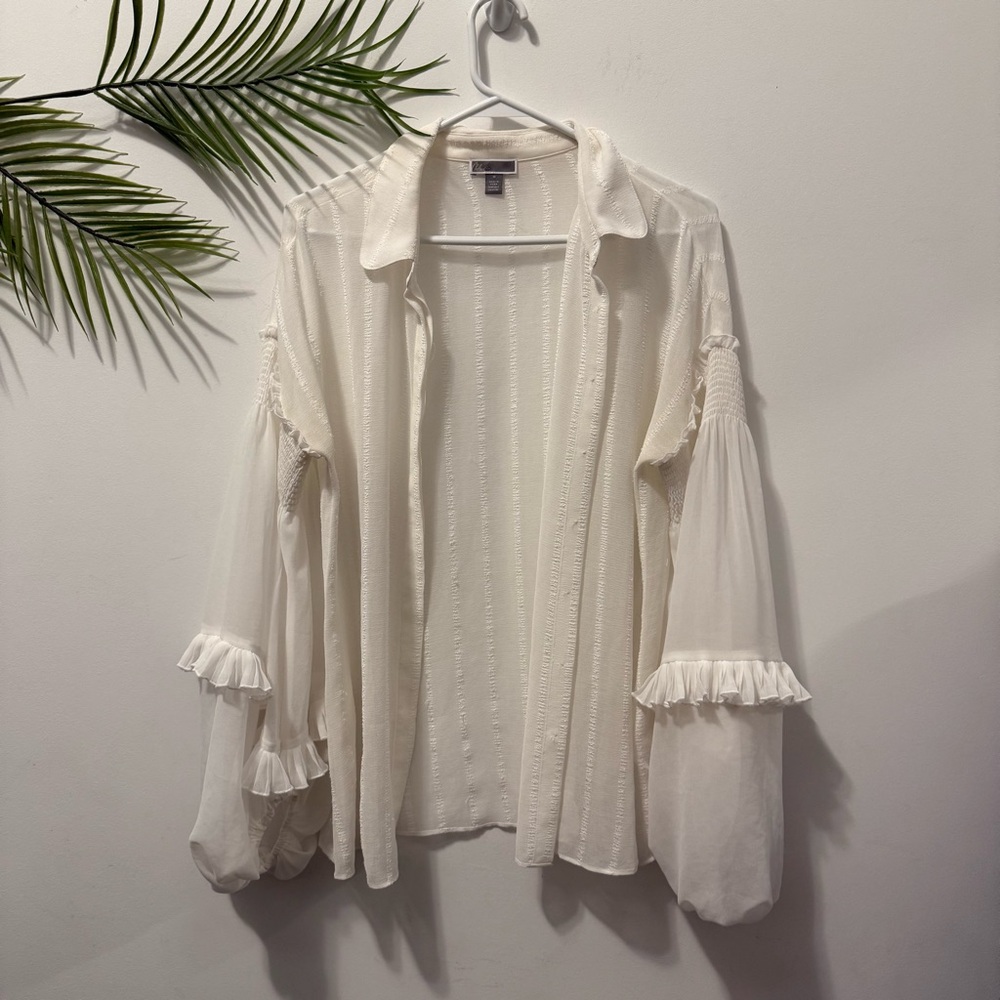 Victorian Ruffle semi sheer white button down - Picture 5 of 5